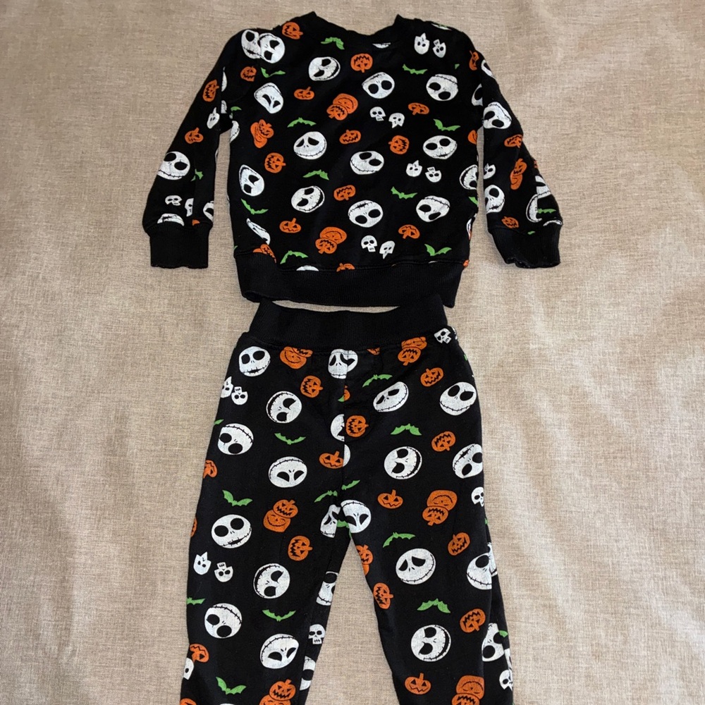 Kids Halloween Pajama Set - Black Jack Skellington Pumpkin Print